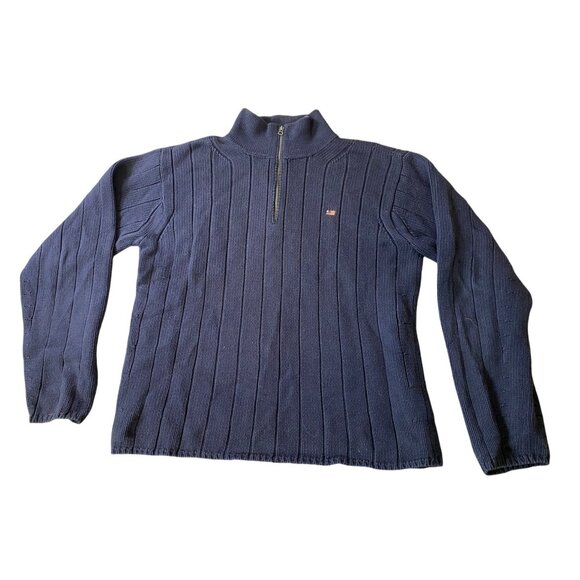 Ralph Lauren Polo Jeans Co. Navy Blue Half-Zip Knit Sweater 100% Cotton Large - Picture 1 of 8